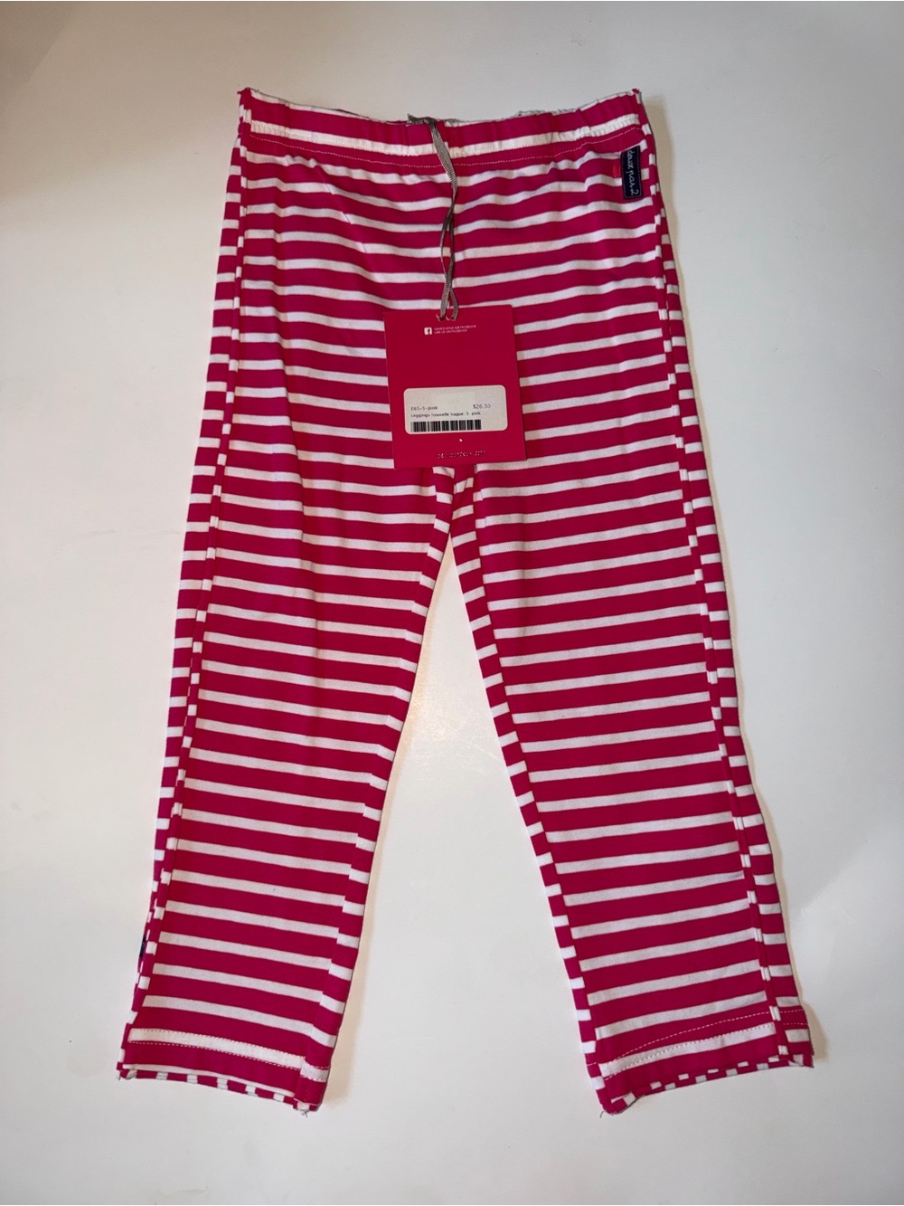 NWT Deux par Deux Nouvelle Vague Striped Leggings Pink White Size 5